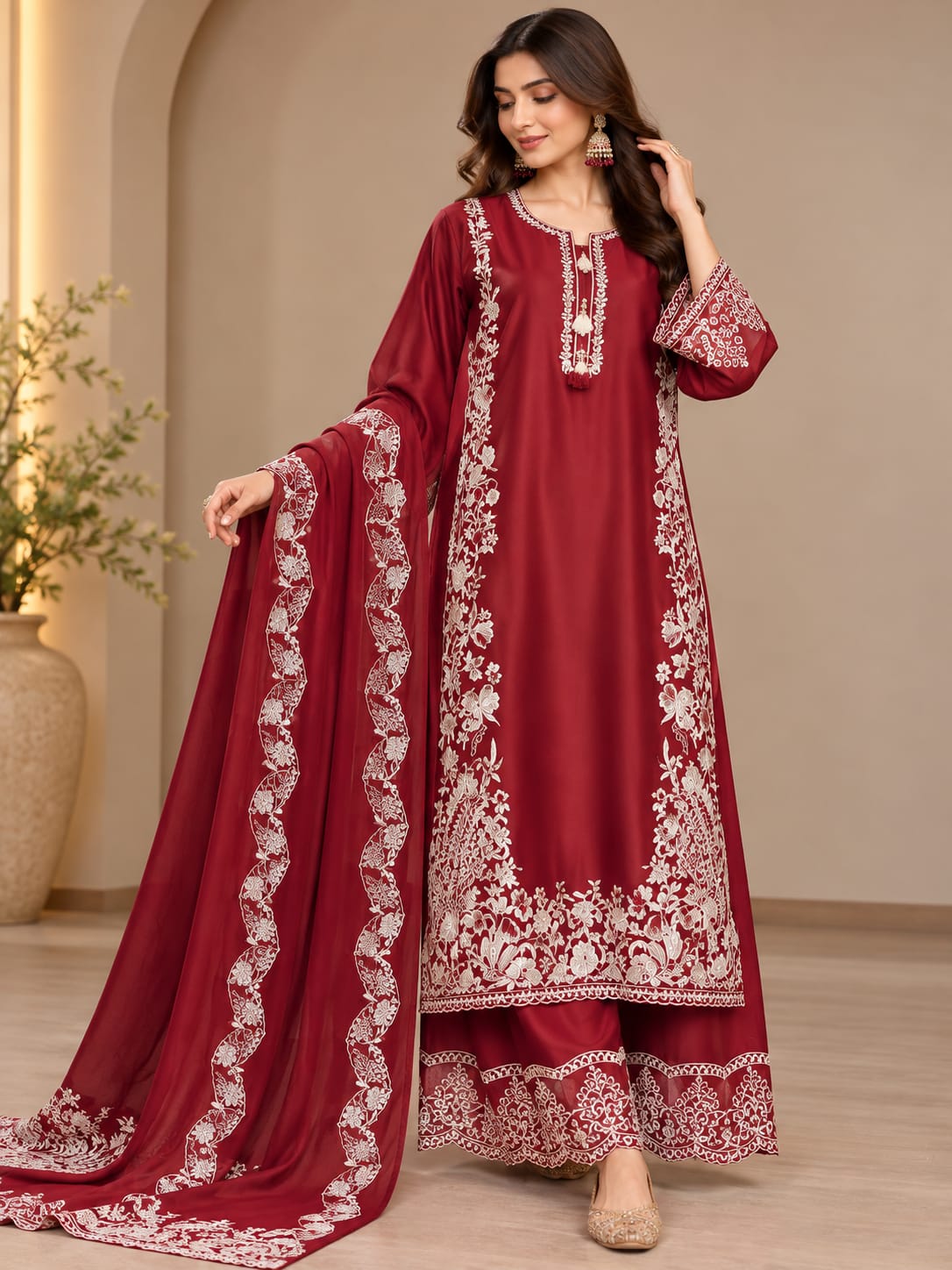 Long Kaftan Suit Complete Set Top Bottom Dupatta – Libaas Surat