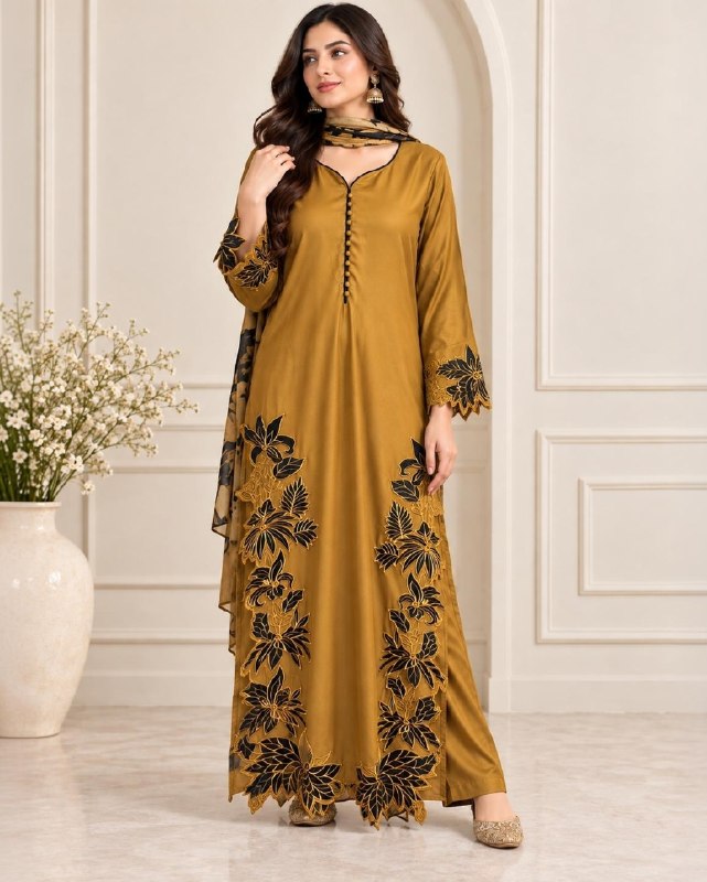 Ready To Wear Viral Long Kaftan Suit With Beautiful Embroidery Thread And Cut Work